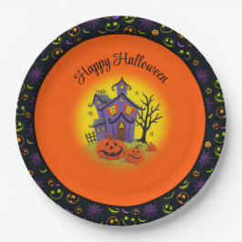 Halloween Pumpkin Haunted House Fun Custom Text Papieren Bordje