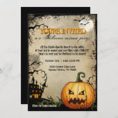 Halloween Pumpkin Haunted House Party uitnodiginge Kaart (Voorkant / Achterkant)