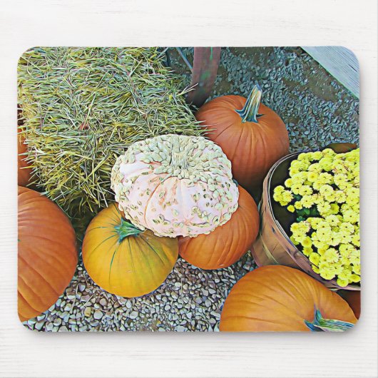 Halloween Pumpkin Hay Autumn Display Muismat (Voorkant)