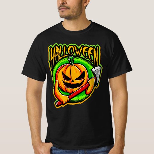 Halloween Pumpkin Head Ax Murderer T-Shirt (Voorkant)