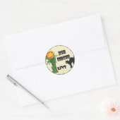 HALLOWEEN PUMPKIN HEAD Cornstalk en Black Cat Ronde Sticker (Envelop)