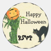 HALLOWEEN PUMPKIN HEAD Cornstalk en Black Cat Ronde Sticker (Voorkant)