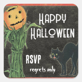 HALLOWEEN PUMPKIN HEAD Cornstalk en Black Cat Vierkante Sticker