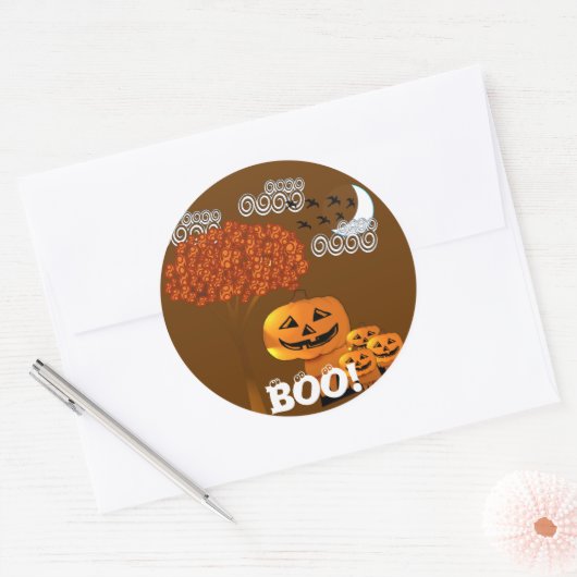 HALLOWEEN PUMPKIN-HOOFDEN RONDE STICKER (Envelop)