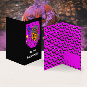 Halloween Pumpkin Horn Bat Classroom Exchange Card Visitekaartje