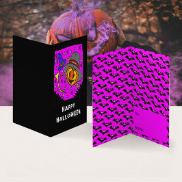 Halloween Pumpkin Horn Bat Classroom Exchange Card Visitekaartje