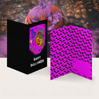 Halloween Pumpkin Horn Bat Classroom Exchange Card Visitekaartje