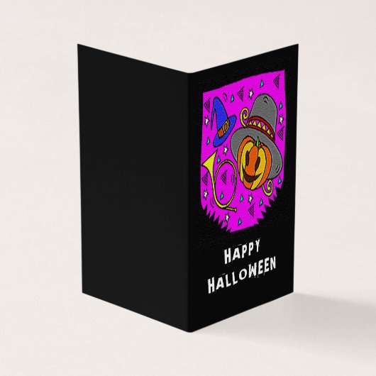 Halloween Pumpkin Horn Bat Classroom Exchange Card Visitekaartje (Buitenkant)