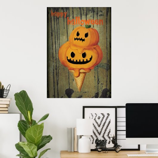 Halloween Pumpkin Ice Cream Cone Poster (Thuiskantoor)