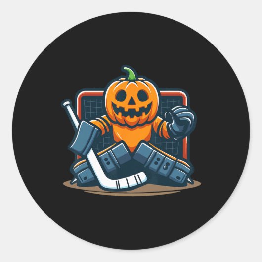 Halloween Pumpkin Ice Hockey Goalie  Ronde Sticker (Voorkant)