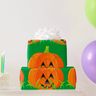 Halloween Pumpkin in Grass Cadeaupapier