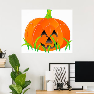 Halloween Pumpkin in Grass Poster