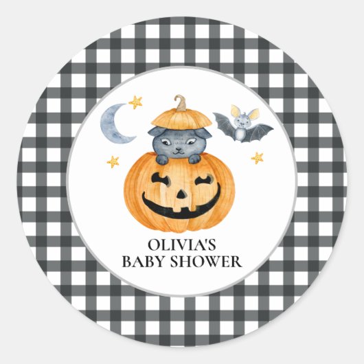 Halloween Pumpkin Jack-O-Lantern Baby shower Ronde Sticker (Voorkant)