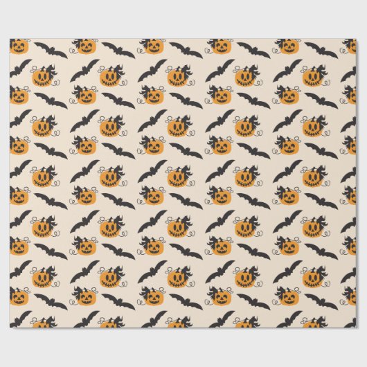 Halloween Pumpkin Jack O Lantern Bat Black Sinaasa Cadeaupapier (Vlak)