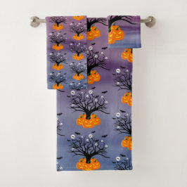 Halloween Pumpkin Jack O' Lantern Dead Tree Bad Handdoek