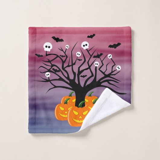 Halloween Pumpkin Jack O' Lantern Dead Tree Bad Handdoek (Wasdoekje)