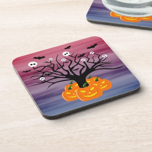 Halloween Pumpkin Jack O' Lantern Dead Tree Bier Onderzetter (Linkerzijde)