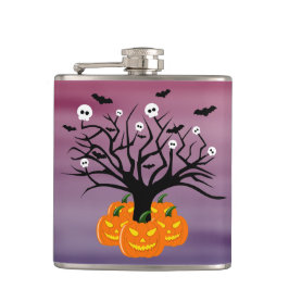 Halloween Pumpkin Jack O' Lantern Dead Tree Heupfles