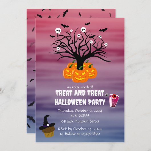 Halloween Pumpkin Jack O' Lantern Dead Tree Kaart (Voorkant / Achterkant)