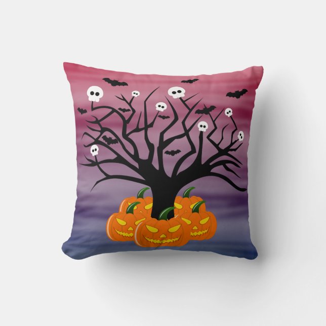 Halloween Pumpkin Jack O' Lantern Dead Tree Kussen (Voorkant)