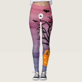 Halloween Pumpkin Jack O' Lantern Dead Tree Leggings