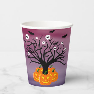 Halloween Pumpkin Jack O' Lantern Dead Tree Papieren Bekers