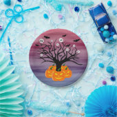 Halloween Pumpkin Jack O' Lantern Dead Tree Papieren Bordje (Feest)
