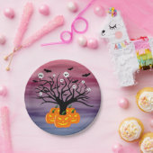 Halloween Pumpkin Jack O' Lantern Dead Tree Papieren Bordje (Feest)