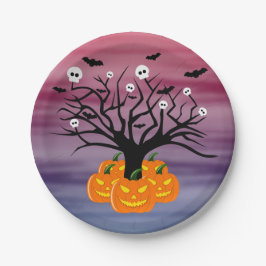 Halloween Pumpkin Jack O' Lantern Dead Tree Papieren Bordje