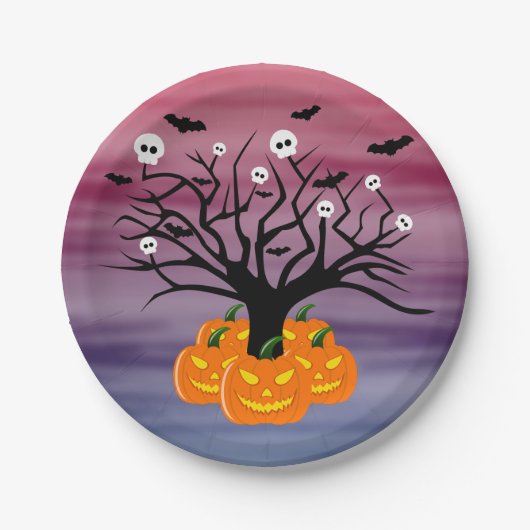 Halloween Pumpkin Jack O' Lantern Dead Tree Papieren Bordje (Voorkant)