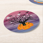 Halloween Pumpkin Jack O' Lantern Dead Tree Ronde Kartonnen Onderzetter (Gebogen)