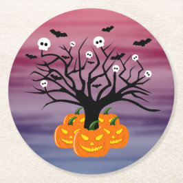 Halloween Pumpkin Jack O' Lantern Dead Tree Ronde Kartonnen Onderzetter