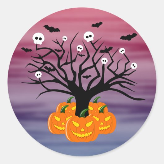Halloween Pumpkin Jack O' Lantern Dead Tree Ronde Sticker (Voorkant)