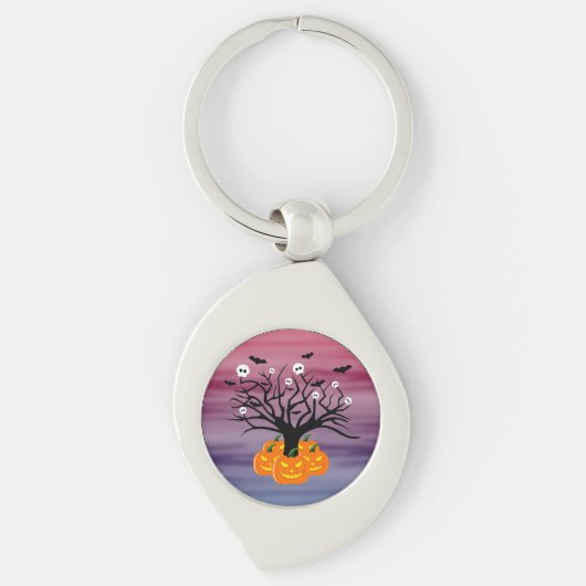 Halloween Pumpkin Jack O' Lantern Dead Tree Sleutelhanger (Voorkant)