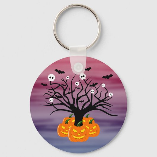 Halloween Pumpkin Jack O' Lantern Dead Tree Sleutelhanger (Voorkant)