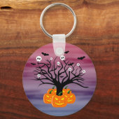 Halloween Pumpkin Jack O' Lantern Dead Tree Sleutelhanger (Voorkant)