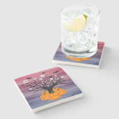 Halloween Pumpkin Jack O' Lantern Dead Tree Stenen Onderzetter (Zijkant)