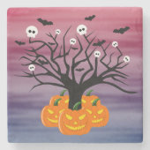 Halloween Pumpkin Jack O' Lantern Dead Tree Stenen Onderzetter (Voorkant)