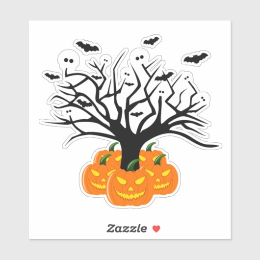 Halloween Pumpkin Jack O' Lantern Dead Tree Sticker (Vel)