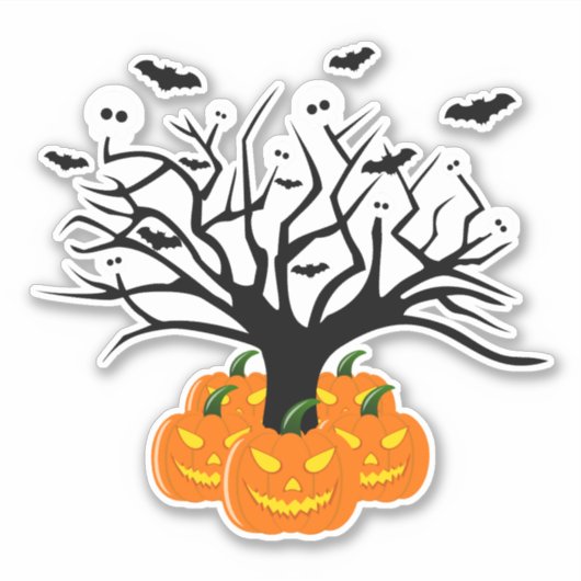 Halloween Pumpkin Jack O' Lantern Dead Tree Sticker (Voorkant)