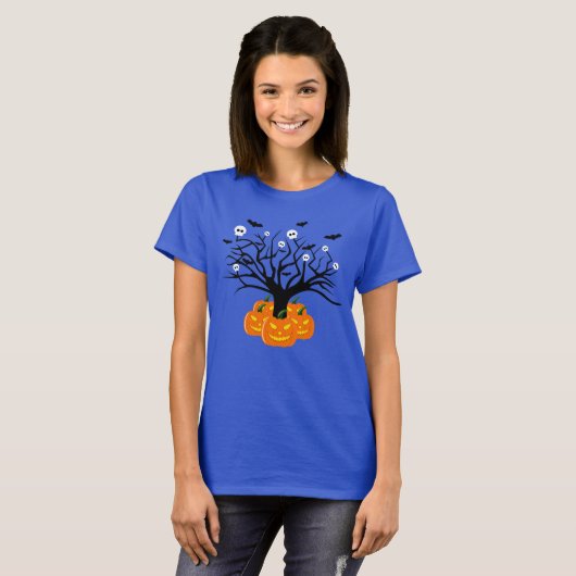Halloween Pumpkin Jack O' Lantern Dead Tree T-shirt (Voorkant volledig)