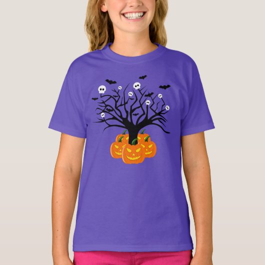 Halloween Pumpkin Jack O' Lantern Dead Tree T-shirt (Voorkant)
