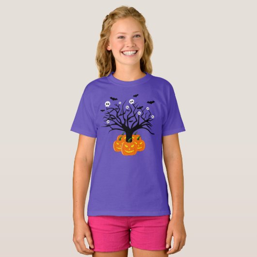 Halloween Pumpkin Jack O' Lantern Dead Tree T-shirt (Voorkant volledig)