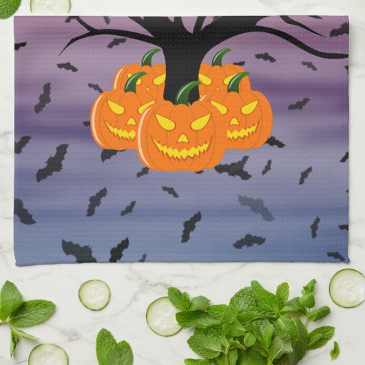 Halloween Pumpkin Jack O' Lantern Dead Tree Theedoek (Gevouwen)