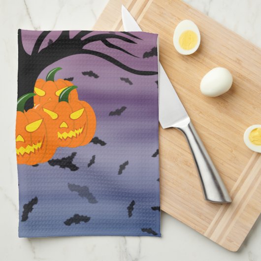 Halloween Pumpkin Jack O' Lantern Dead Tree Theedoek (Quarter Fold)