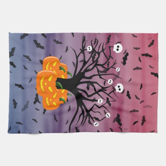 Halloween Pumpkin Jack O' Lantern Dead Tree Theedoek (Horizontaal)