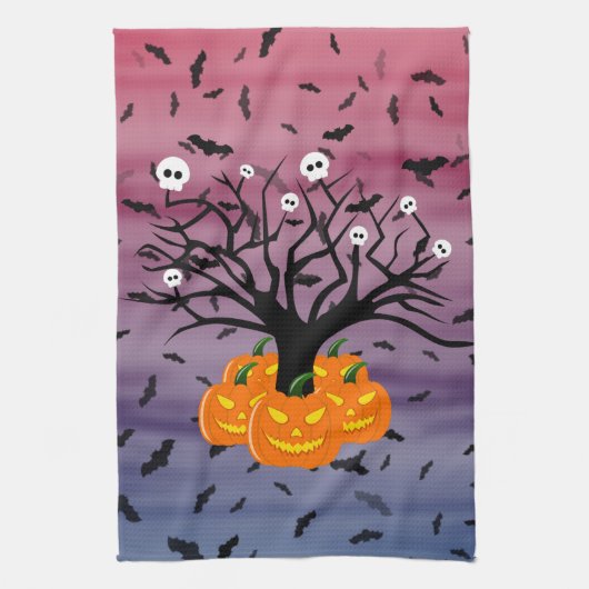 Halloween Pumpkin Jack O' Lantern Dead Tree Theedoek (Verticaal)
