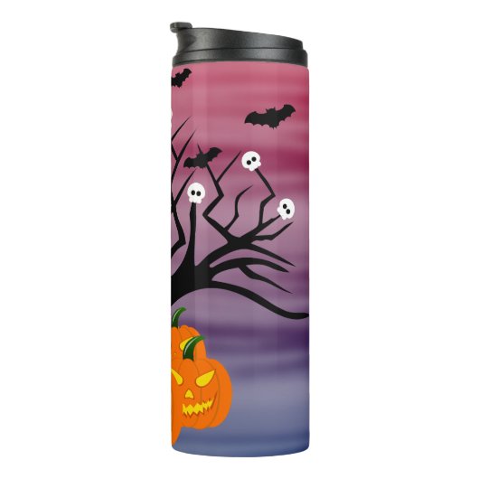 Halloween Pumpkin Jack O' Lantern Dead Tree Thermosbeker (Geroteerd rechts)