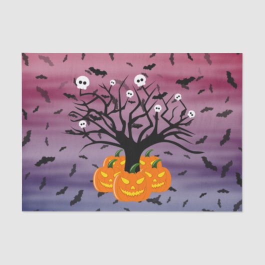 Halloween Pumpkin Jack O' Lantern Dead Tree Tissuepapier (Voorkant)
