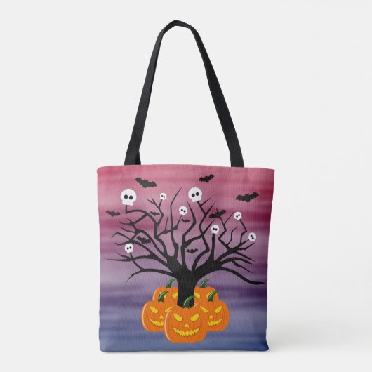 Halloween Pumpkin Jack O' Lantern Dead Tree Tote Bag (Achterkant)